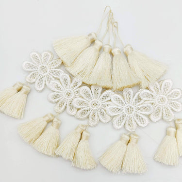 Set of 2 Off White Floral Tassels, Indian Tassels, Boho Chic Tassels